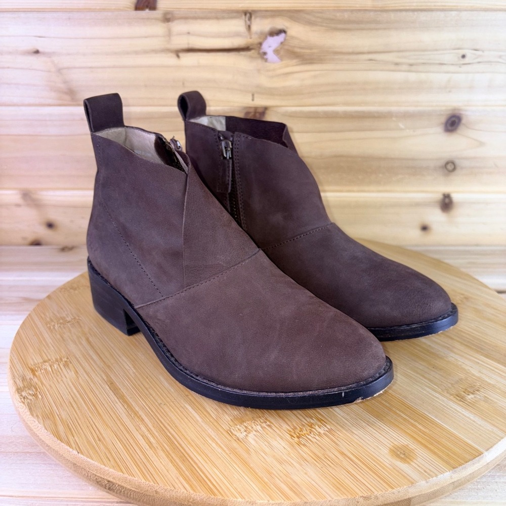 Eileen Fisher Boots Womens 5 Brown Nubuck Leather Murphy Side Zip Ankle Booties